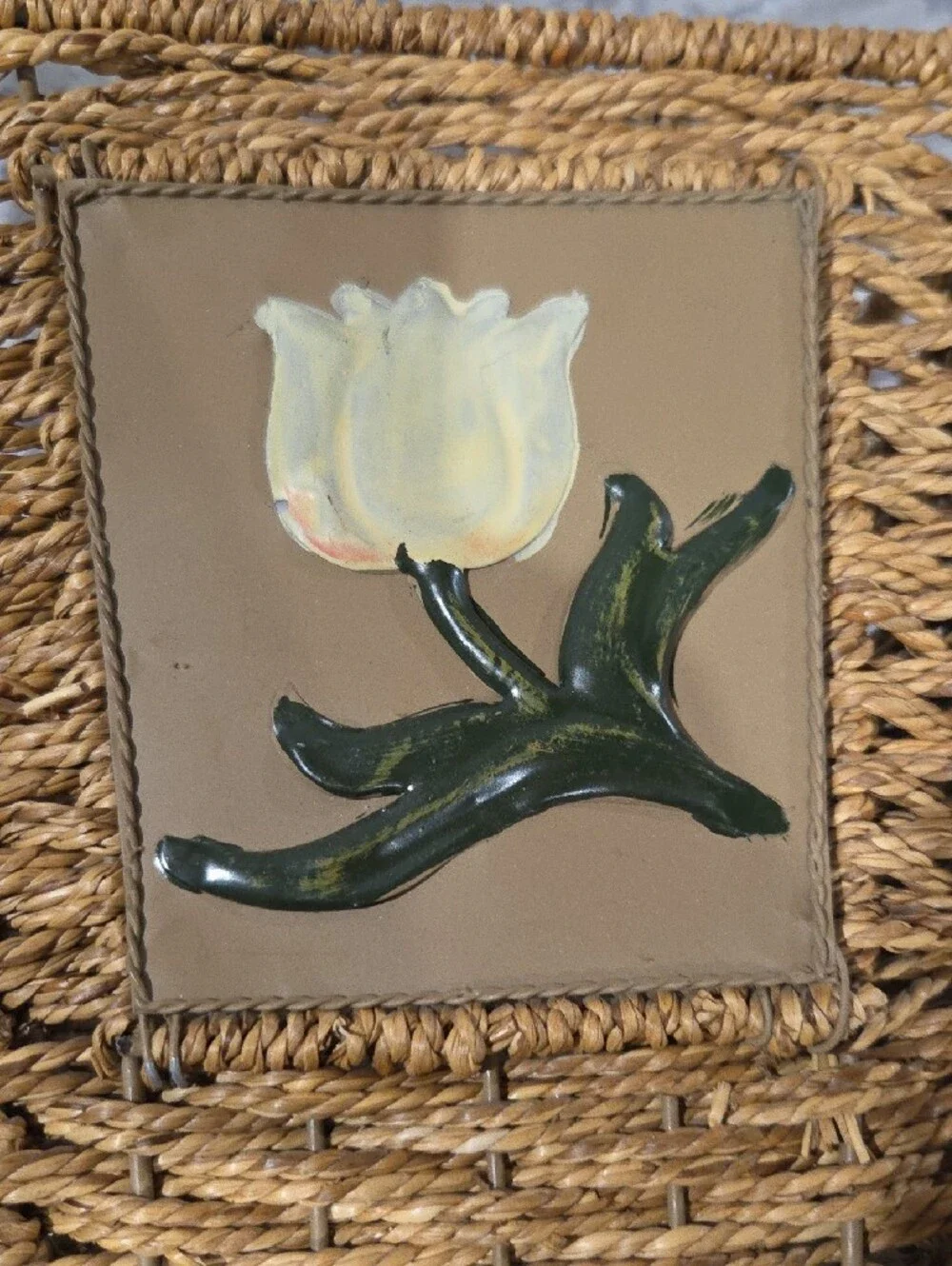 Woven Seagrass Decorative Basket with White Tulip Accent